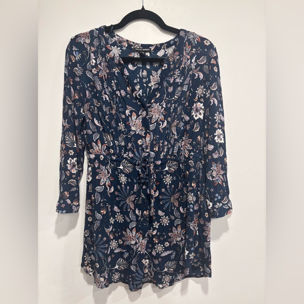 Hilary Radley Navy Floral Tunic Top Dress (M)